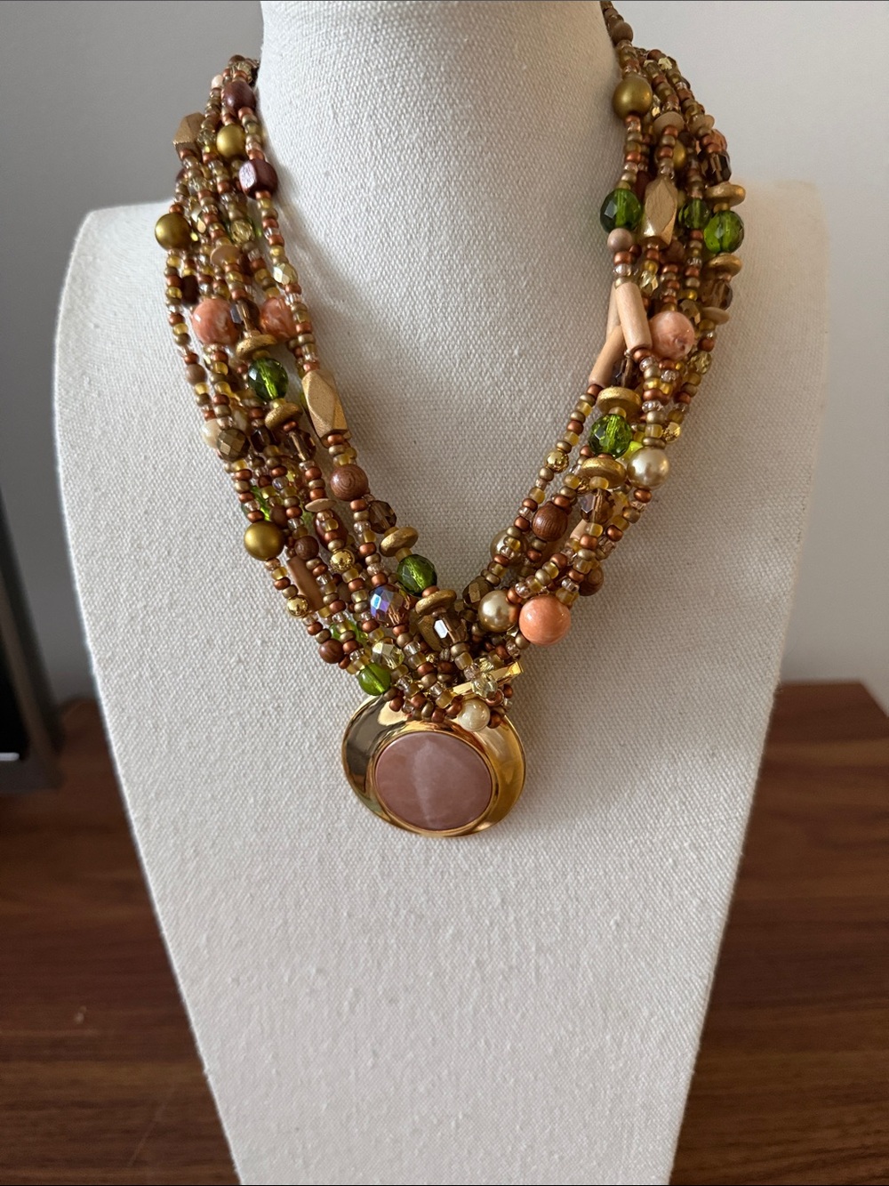 Joan Rivers Signed Vintage 9 Strand Beaded Torsade Necklace w/Removable Pendant